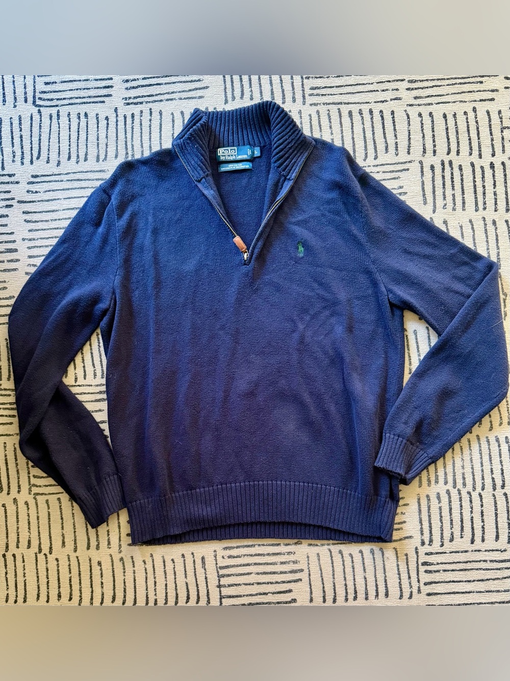 Polo by Ralph Lauren Navy Zip-Neck Sweater with Green Pony
